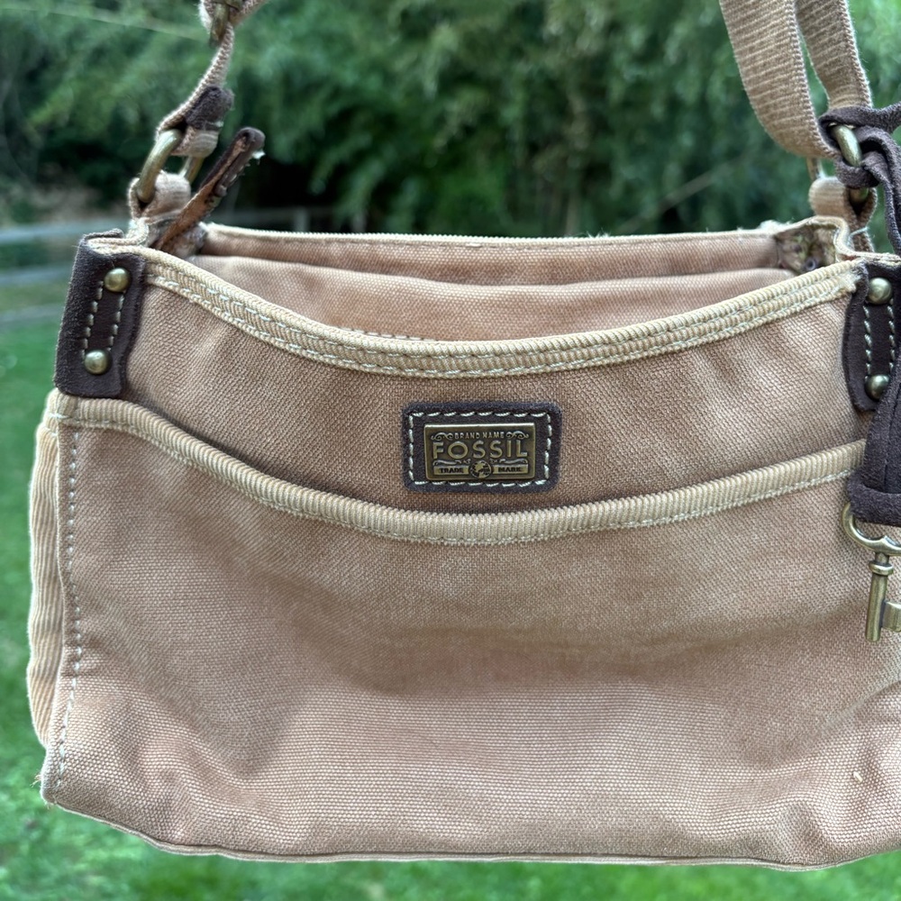 Fossil Beige Canvas Shoulder Bag